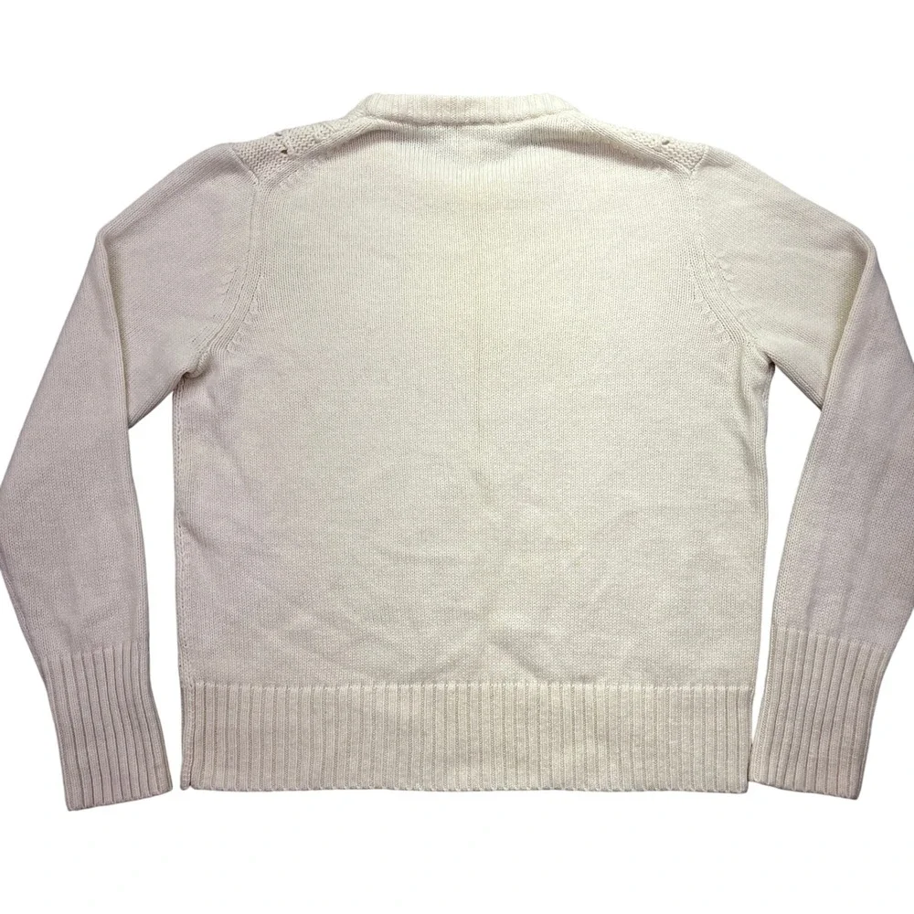J.Crew Cable Knit Sweater Pullover Tree Design Cream Color Lambs Wool Blend Sz L